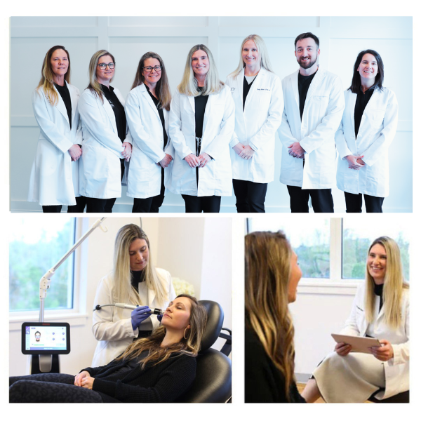 Wilmington Dermatology Center providers and staff posing for a group photo at the clinic, offering personalized dermatology and aesthetic treatments in Wilmington North Carolina