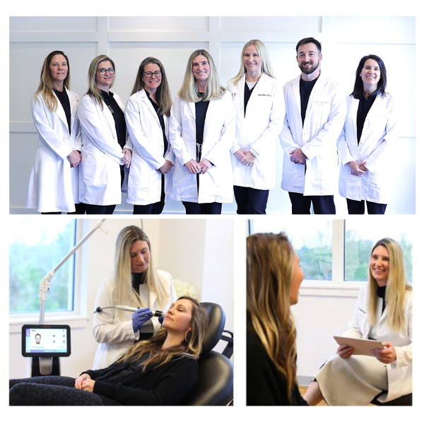 Wilmington Dermatology Center providers and staff posing for a group photo at the clinic, offering personalized dermatology and aesthetic treatments in Wilmington North Carolina